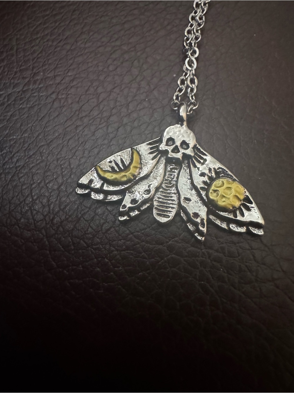 NWT Silver Skull Moth Necklace with Gold Accents, Boho Necklace